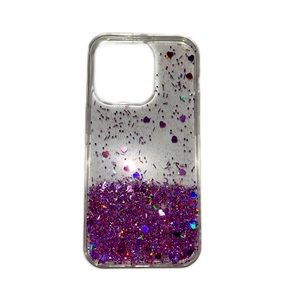 iPhone 14 pro pink hearts glittery slim phone case